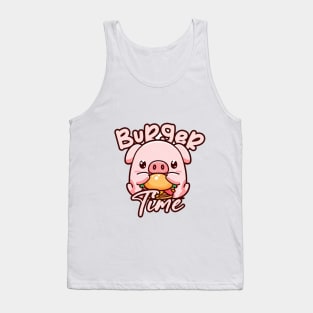 Cute Kawaii Pig Its Time for a Burger Tank Top